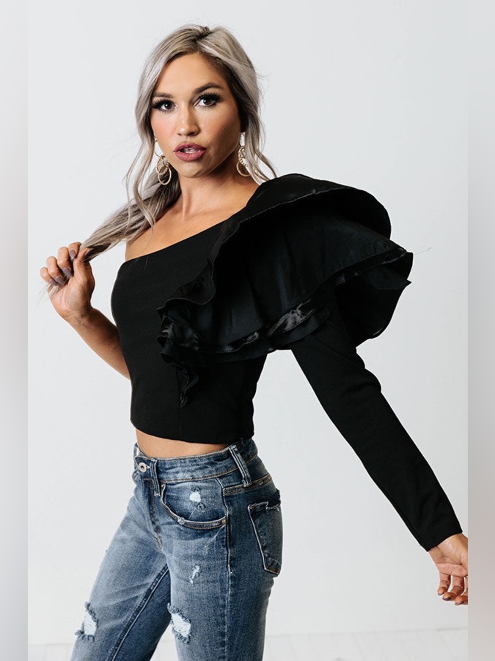 One Shoulder Top in Black